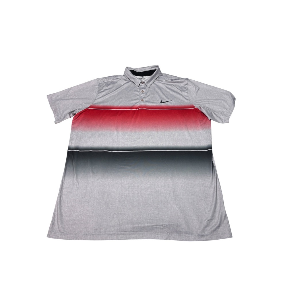 Nike Golf Dri-FIT Polo Shirt XXL Mens Grey Red Black Ombre Stripe 873126-657
